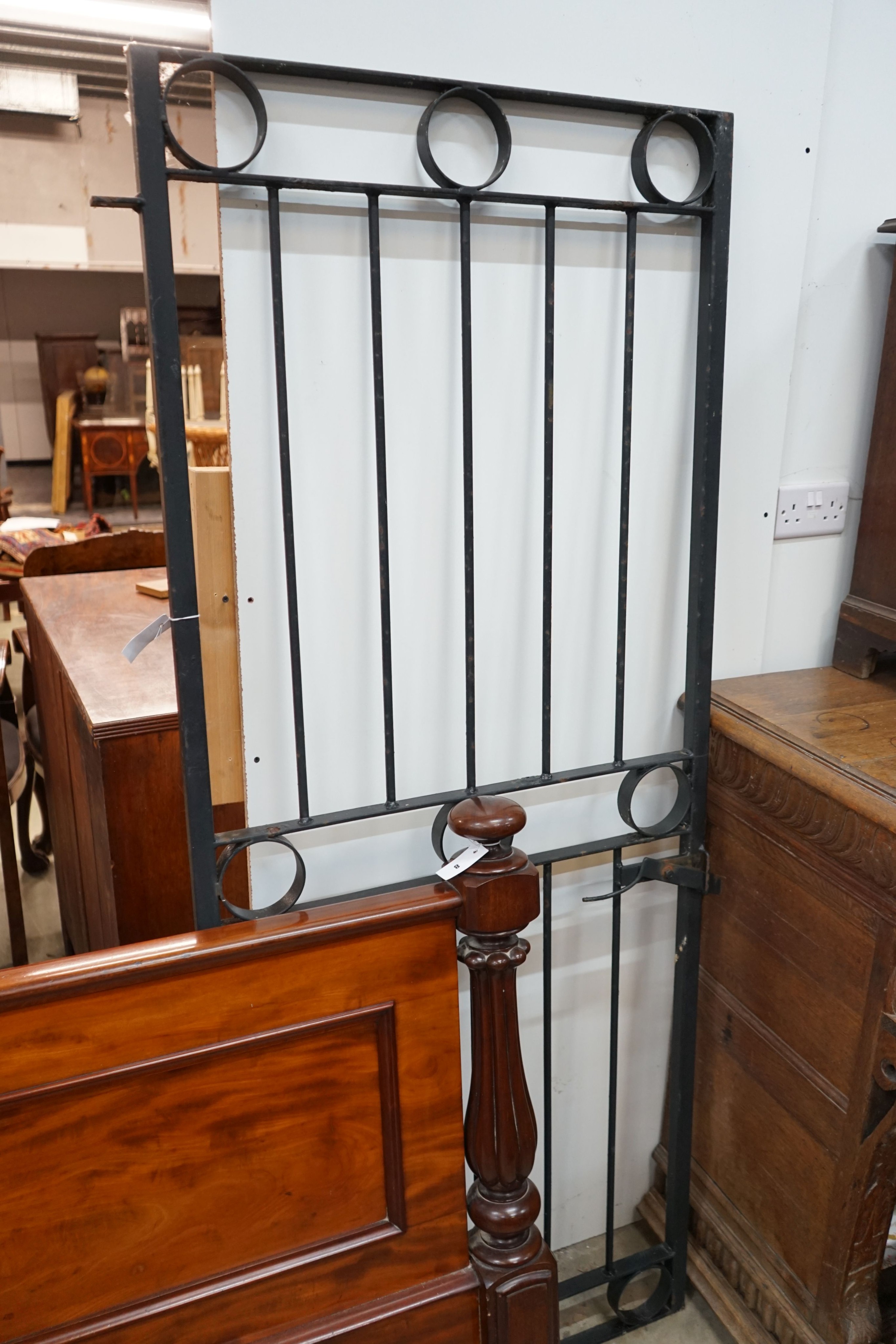 A painted wrought iron garden gate, width 79cm, height 194cm